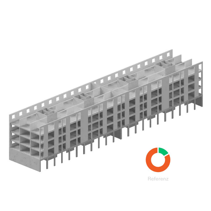 Animation showing multiple options of components for the same project: A concrete building, a building with concrete floors and timber walls, a timber building.